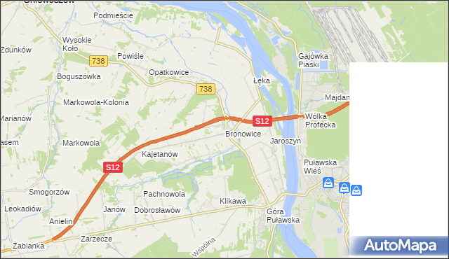 mapa Bronowice gmina Puławy, Bronowice gmina Puławy na mapie Targeo