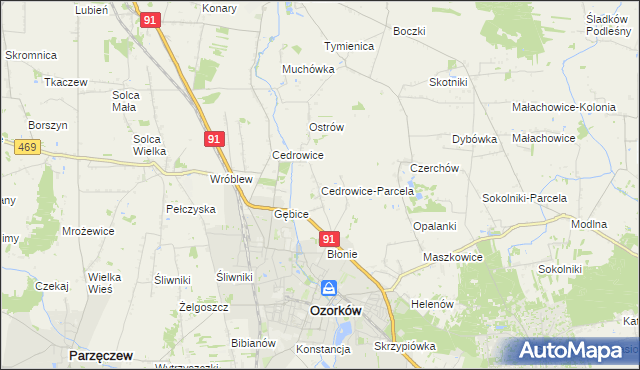 mapa Cedrowice-Parcela, Cedrowice-Parcela na mapie Targeo