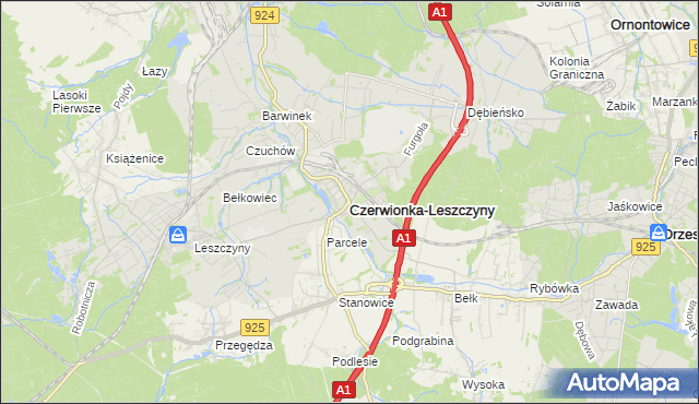 mapa Czerwionka-Leszczyny, Czerwionka-Leszczyny na mapie Targeo