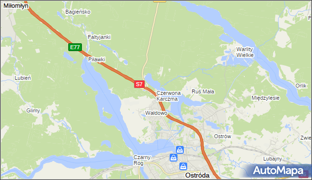 mapa Czerwona Karczma gmina Ostróda, Czerwona Karczma gmina Ostróda na mapie Targeo