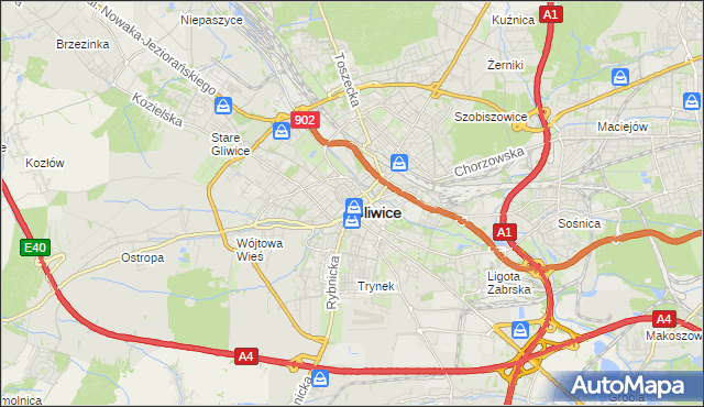 mapa Gliwic, Gliwice na mapie Targeo