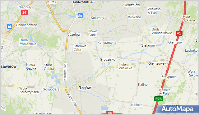 mapa Grodzisko gmina Rzgów, Grodzisko gmina Rzgów na mapie Targeo