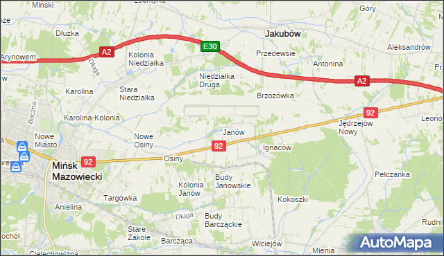 mapa Janów gmina Mińsk Mazowiecki, Janów gmina Mińsk Mazowiecki na mapie Targeo