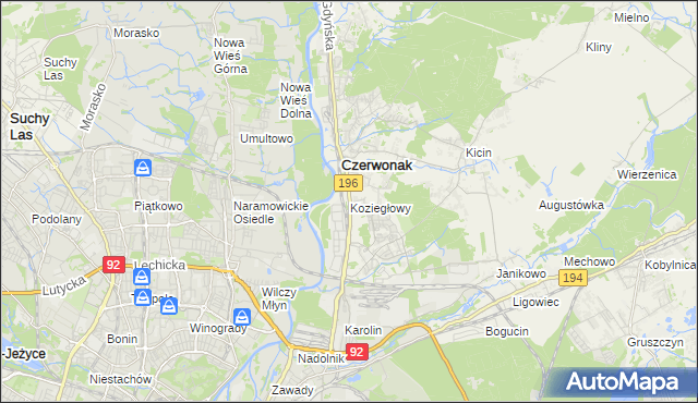 mapa Koziegłowy gmina Czerwonak, Koziegłowy gmina Czerwonak na mapie Targeo