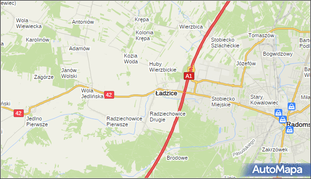 mapa Ładzice, Ładzice na mapie Targeo