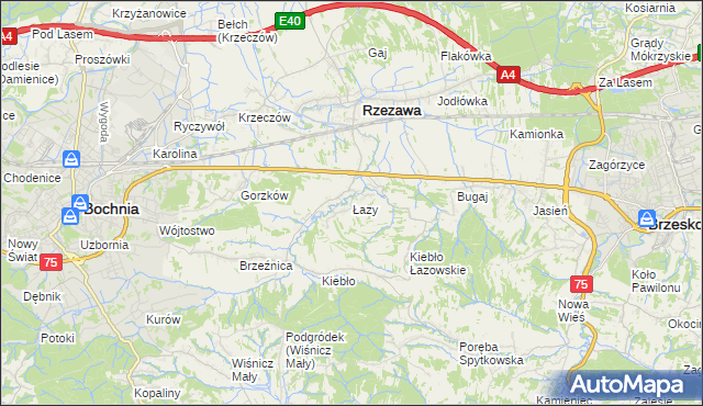 mapa Łazy gmina Rzezawa, Łazy gmina Rzezawa na mapie Targeo