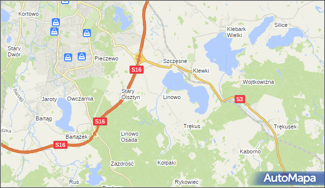 mapa Linowo gmina Purda, Linowo gmina Purda na mapie Targeo