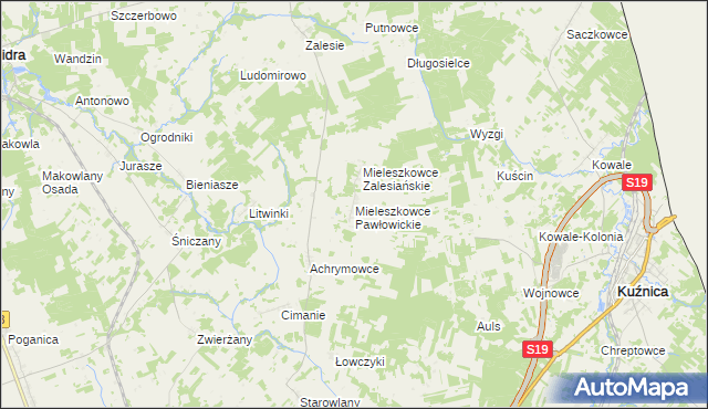 mapa Mieleszkowce Pawłowickie, Mieleszkowce Pawłowickie na mapie Targeo