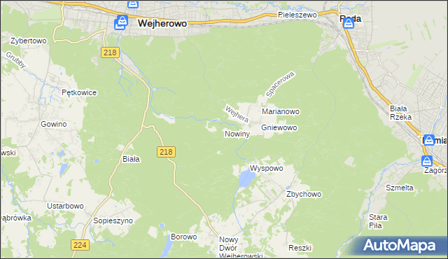 mapa Nowiny gmina Wejherowo, Nowiny gmina Wejherowo na mapie Targeo