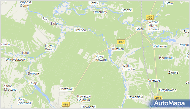 mapa Nowy Folwark gmina Miedźno, Nowy Folwark gmina Miedźno na mapie Targeo