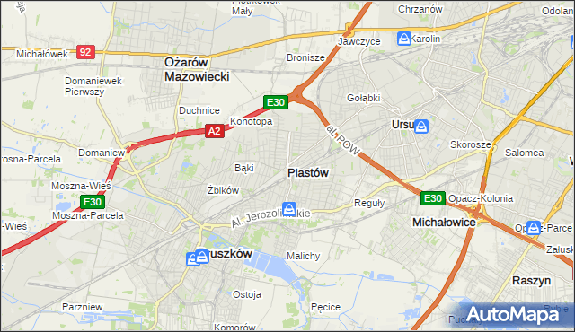 mapa Piastów powiat pruszkowski, Piastów powiat pruszkowski na mapie Targeo