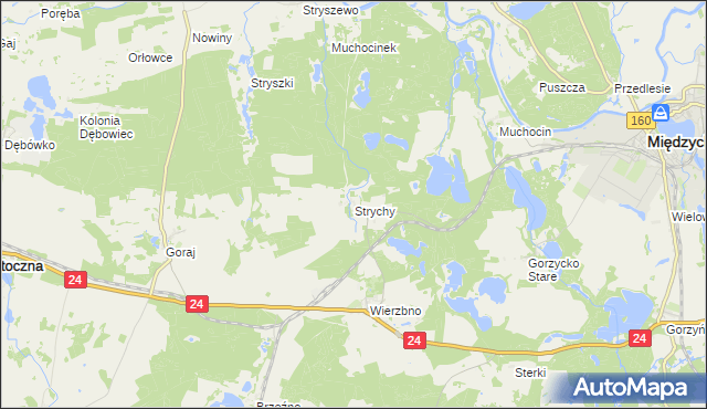 mapa Strychy, Strychy na mapie Targeo
