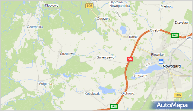 mapa Świerczewo gmina Nowogard, Świerczewo gmina Nowogard na mapie Targeo