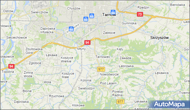 mapa Tarnowiec gmina Tarnów, Tarnowiec gmina Tarnów na mapie Targeo