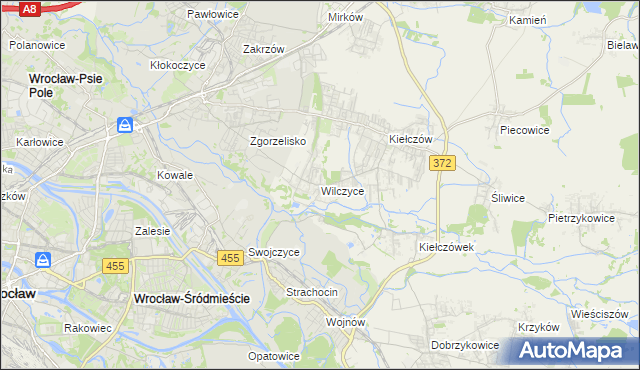 mapa Wilczyce gmina Długołęka, Wilczyce gmina Długołęka na mapie Targeo
