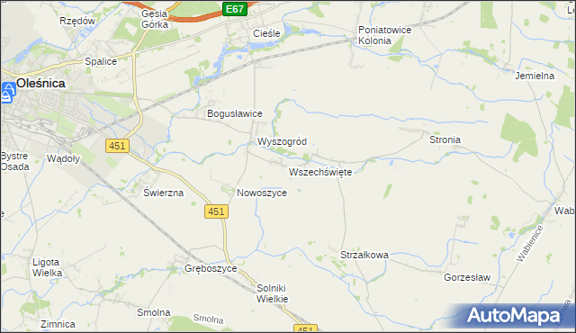 mapa Wszechświęte gmina Oleśnica, Wszechświęte gmina Oleśnica na mapie Targeo