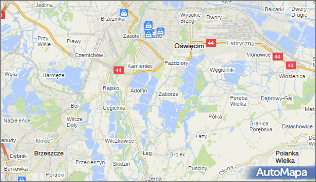mapa Zaborze gmina Oświęcim, Zaborze gmina Oświęcim na mapie Targeo