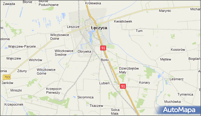 mapa Borki gmina Łęczyca, Borki gmina Łęczyca na mapie Targeo