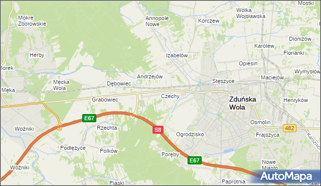 mapa Czechy gmina Zduńska Wola, Czechy gmina Zduńska Wola na mapie Targeo