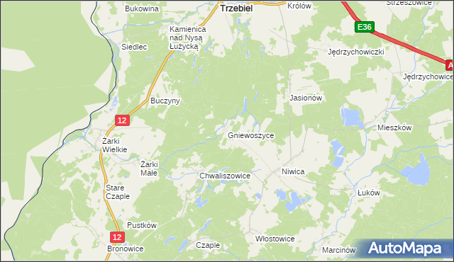 mapa Gniewoszyce, Gniewoszyce na mapie Targeo