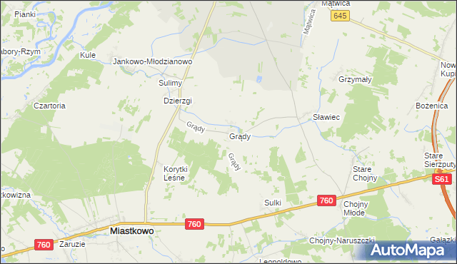 mapa Grądy gmina Nowogród, Grądy gmina Nowogród na mapie Targeo