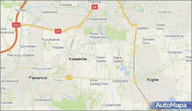 mapa Nowa Gadka gmina Ksawerów, Nowa Gadka gmina Ksawerów na mapie Targeo