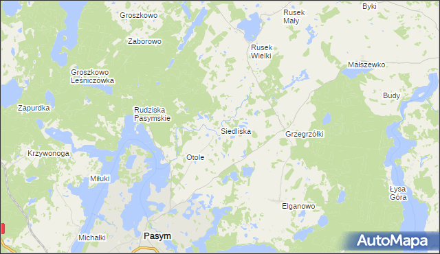 mapa Siedliska gmina Pasym, Siedliska gmina Pasym na mapie Targeo