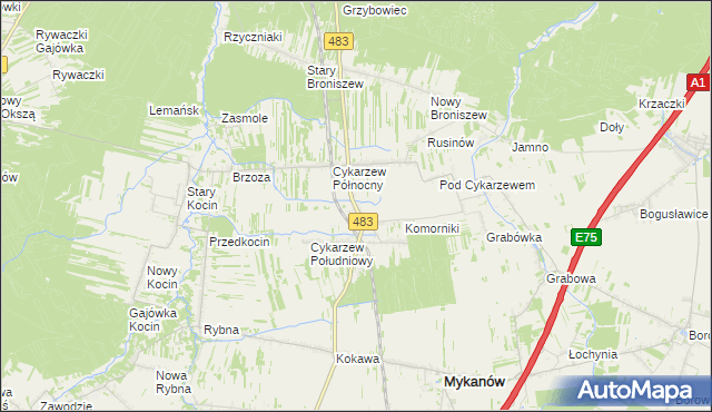 mapa Stary Cykarzew, Stary Cykarzew na mapie Targeo