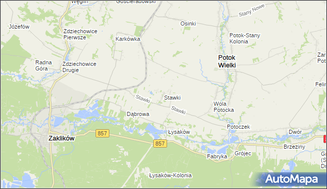 mapa Stawki gmina Potok Wielki, Stawki gmina Potok Wielki na mapie Targeo