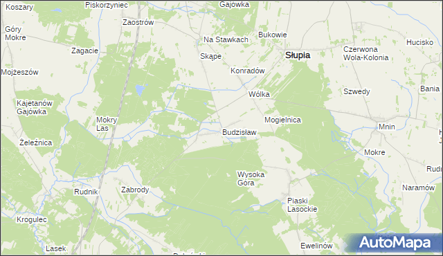 mapa Budzisław gmina Słupia Konecka, Budzisław gmina Słupia Konecka na mapie Targeo