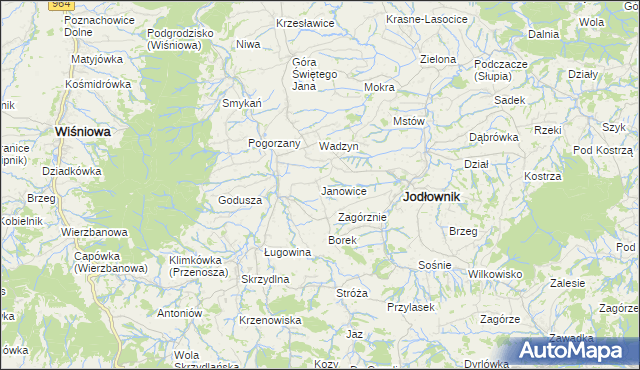 mapa Janowice gmina Jodłownik, Janowice gmina Jodłownik na mapie Targeo