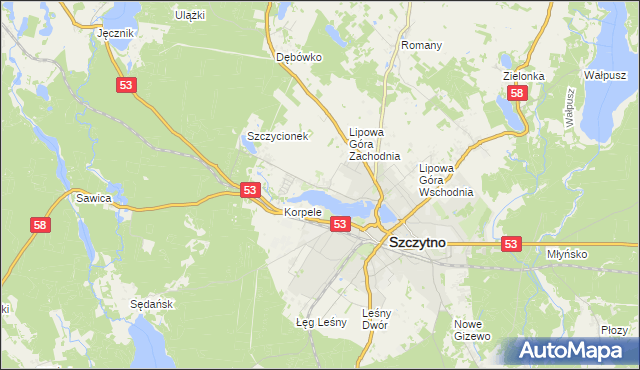 mapa Kamionek gmina Szczytno, Kamionek gmina Szczytno na mapie Targeo