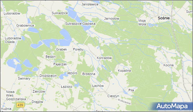 mapa Konradów gmina Sośnie, Konradów gmina Sośnie na mapie Targeo