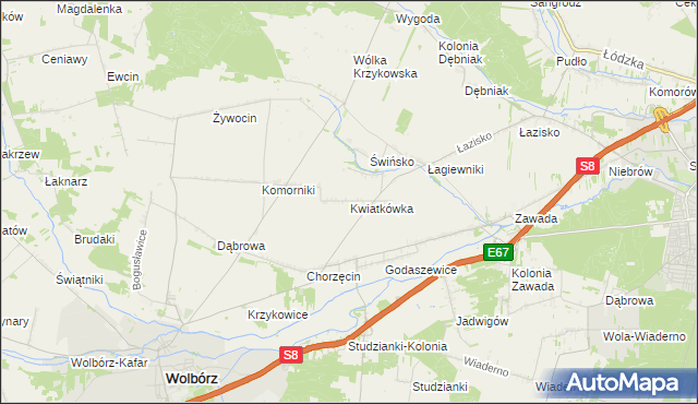 mapa Kwiatkówka, Kwiatkówka na mapie Targeo