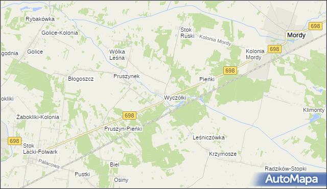 mapa Wyczółki gmina Mordy, Wyczółki gmina Mordy na mapie Targeo