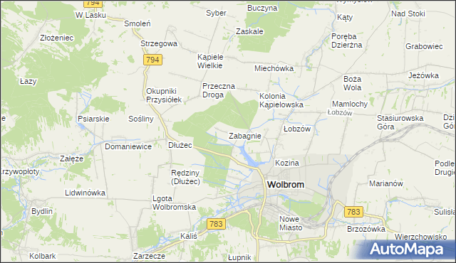 mapa Zabagnie gmina Wolbrom, Zabagnie gmina Wolbrom na mapie Targeo