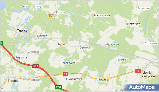 mapa Dębinka gmina Trzebiel, Dębinka gmina Trzebiel na mapie Targeo