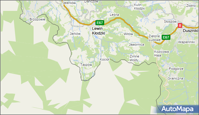 mapa Kocioł gmina Lewin Kłodzki, Kocioł gmina Lewin Kłodzki na mapie Targeo