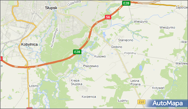 mapa Kusowo gmina Słupsk, Kusowo gmina Słupsk na mapie Targeo