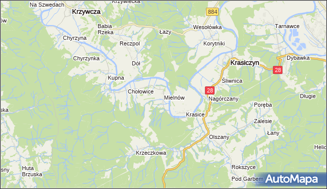 mapa Mielnów, Mielnów na mapie Targeo