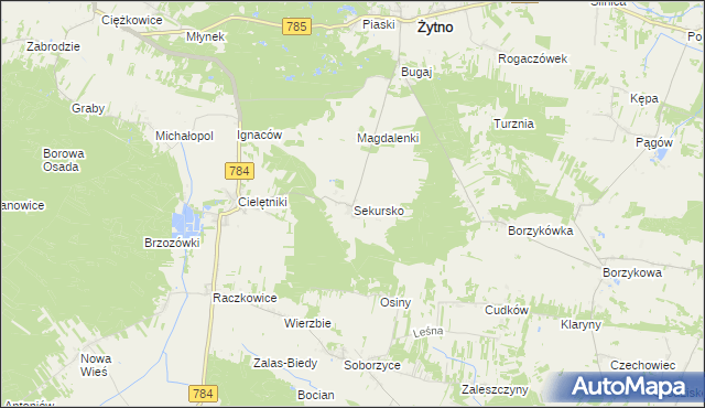 mapa Sekursko, Sekursko na mapie Targeo