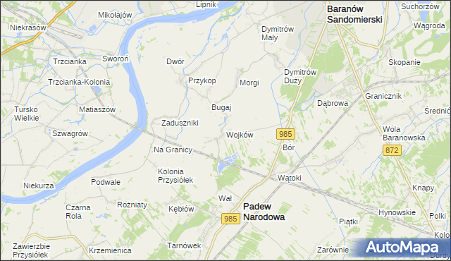 mapa Wojków gmina Padew Narodowa, Wojków gmina Padew Narodowa na mapie Targeo