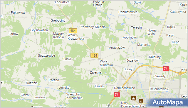 mapa Adamów gmina Bełchatów, Adamów gmina Bełchatów na mapie Targeo