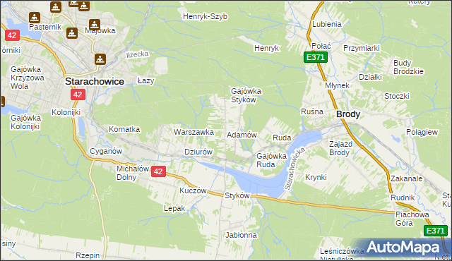 mapa Adamów gmina Brody, Adamów gmina Brody na mapie Targeo