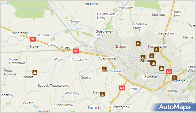 mapa Adamowice gmina Kutno, Adamowice gmina Kutno na mapie Targeo