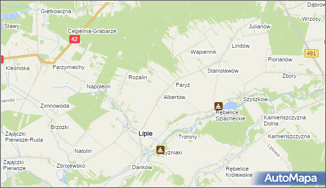 mapa Albertów gmina Lipie, Albertów gmina Lipie na mapie Targeo