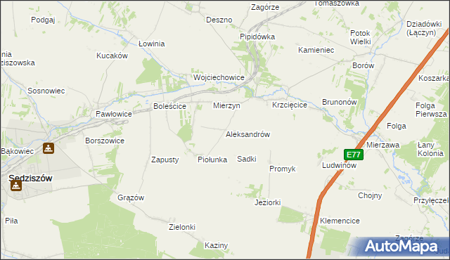 mapa Aleksandrów gmina Sędziszów, Aleksandrów gmina Sędziszów na mapie Targeo