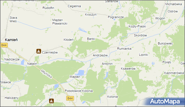 mapa Andrzejów gmina Kamień, Andrzejów gmina Kamień na mapie Targeo