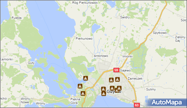 mapa Antonowo gmina Giżycko, Antonowo gmina Giżycko na mapie Targeo