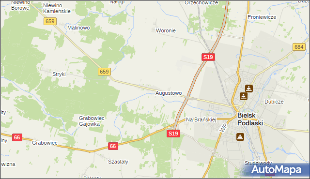 mapa Augustowo gmina Bielsk Podlaski, Augustowo gmina Bielsk Podlaski na mapie Targeo